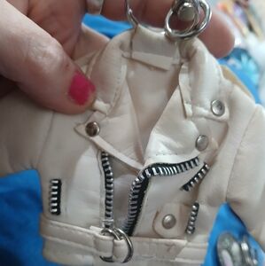 Very Vintage , Very Hard To Find The White 🤍Mini Cream Leather Jacket Keychain